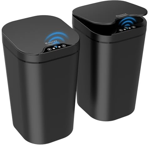 Kssvzz Papelera Baño con Tapa - 2 x 10L de Capacidad, Cubo de Basura Inteligente con Tapa- Cubo Basura con Sensor de Movimiento para Oficina, Habitacion, Cocina - Negro
