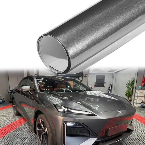 Blueshyhall Autofolie, Autofolie Grau Glänzend, Car Wrapping Folie Grau Glänzend Metallic Auto Folierung Folie mit Luftkanälen, Tuning Folie Innen Außen für Auto Fahrrad Motorrad (50 x 152 cm)