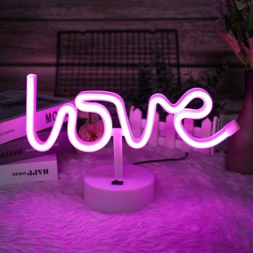 HOTUT Insegna al Neon LED, Lampada al Neon con Scritta Love, Luci Notturne a LED per Bambini, Luce a LED Alimentata a Batteria/USB, Lampada Decorativa da Parete per Compleanno, Natale, Matrimonio
