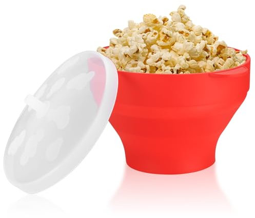 Microwave Popcorn Poppers, Microwave Popcorn Maker, Silicone Popcorn Popper, An Easy to Make Popcorn Bowl, Collapsible Popcorn Maker Bowl - Red