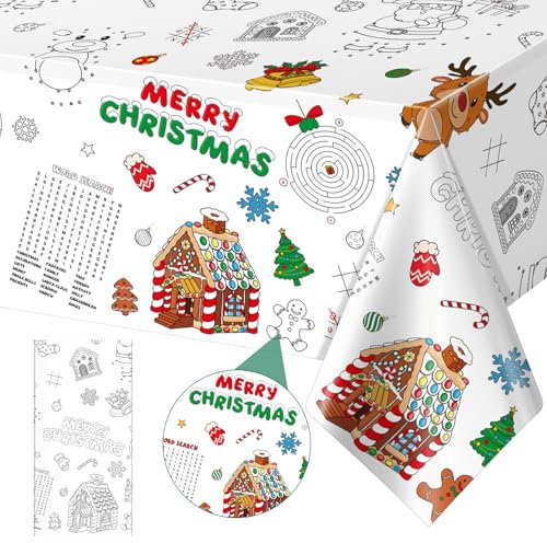 1 Blatt Tischdecke zum Ausmalen Weihnachten, 137 x 274 cm Papier-Tischdecke Weihnachten, Maltischdecke für Kinder, Deko Weihnachten, Geschenkidee Weihnachten