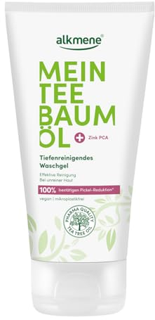 alkmene Teebaumöl Waschgel unreine Haut 150 ml - Pickel Reduktion 100% bestätigt - Tiefenreinigende Anti Pickel Gesichtsreinigung vegan - Reinigungsgel Gesicht, Gesichtspflege, Skincare, face wash