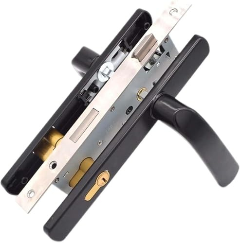 kikxj-Stainless Steel Mortice Lock, Mortice Sashlock, Euro Lever Lock, Handle Lock Set - Silent Door Lock Home Security Bedroom Handle Lock with Keys - Shaped cylinders(Black,A)