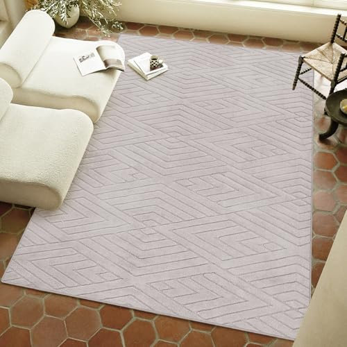 Jiyuhang Teppiche für Wohnzimmer, 200 x 300 cm, Beige, für Schlafzimmer, moderne Bodenteppiche, Rautenmuster, geometrisches Muster, entspannende Wohnkultur, Kurzflor-Teppich