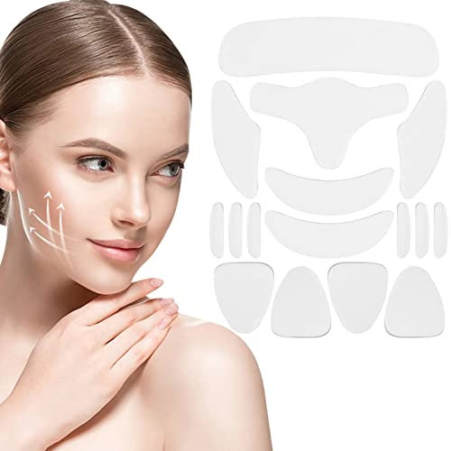 16 Stücke Gesichtsglättungspflaster, Wiederverwendbare Silikon Falten Pads, Weiches und Hautfreundliches Design und Waschbar, für Stirn, Augen, Wangen, Mund und Brust