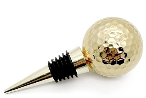 Golden/Siver/Rose Gold/Black/White Color Real Novelty Golf Ball red Wine Bottle Stopper, Wine top Decoration, Ideal Wine Cork Gift for Wine Golf Lover (Gold)