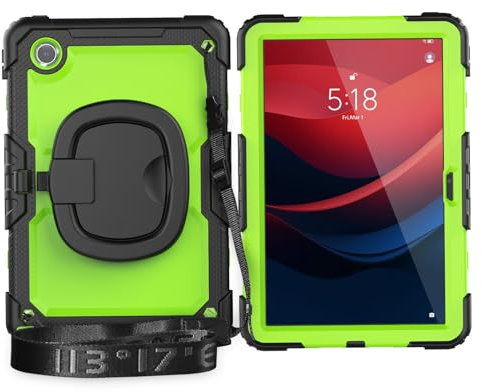 Tablet Cases Compatible with Lenovo Tab M11 HD 11 TB-330FU/TB-331FC/K11 (2024) Case with Screen Protector, Full Body Protective Rugged Cover Rotating Handle Silicone Case Tablet PC Case(Black Yellow