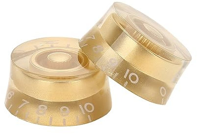 4 Stück Schwarze Gitarrenknöpfe, Acryl-Ersatz für E-Gitarren mit Farbigen Skalen, Standard-Schaftloch, Geeignet für -Gitarren (goldene weiße Buchstaben)