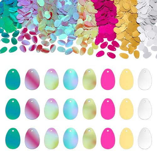 Große Pailletten-Anhänger in 8 Farben, ovale eiförmige Pailletten, 19 x 12 mm, Eier-Pailletten, lose Pailletten und Spangles für Stickerei, Applikation, Stricken, Kunst, Handwerk und Verzierung, 1200