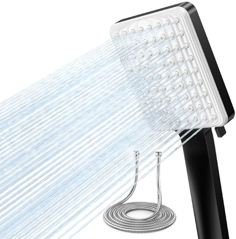 VOXON Duschkopf mit 6 Strahlarten (Schwarz Duschkopf mit Schlauch 1.8M) | Einhand-Einstellung, Regendusche, Einfache Reinigung, mit Silikondüsen – für kleine & grosse Bäder