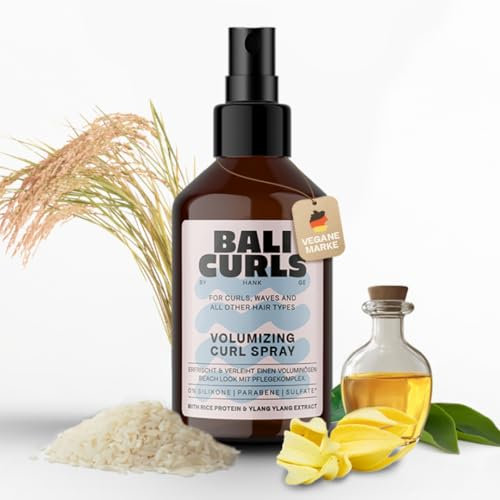 BALI CURLS Volumizing Curl Spray – Lockenspray mit Reisprotein & Ylang-Ylang – Veganes Auffrischungsspray für Volumen & Glanz – Curly Method konform – Lockenpflege für Naturlocken – 150ml