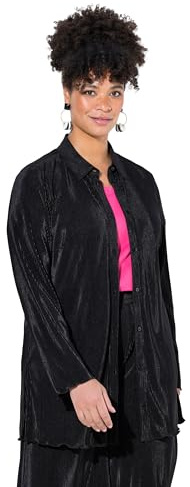 MIAMODA Damen große Größen Übergrößen Plus Size Plissee-Bluse, A-Linie, weiter Langarm schwarz 48 840293100-48