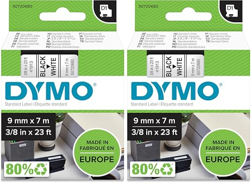 DYMO Original D1-Etiettenband | 9 mm x 7 m | schwarz auf weiß | selbstklebendes Etikettenband | für LabelManager-Beschriftungsgerät (Packung mit 2)