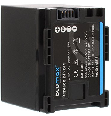 Blumax Akku kompatibel mit Canon BP-819 | 1600mAh | BP-808 BP-809 BP-827 BP819 für Canon Legria FS10 FS11 HF10 HF100 HF11 HD HG20 HG21 FS-10