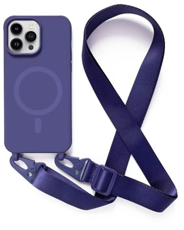 2NSPDRGNI Crossbody Case Compatible with iPhone 14 Pro Max,Wireless Charging Shell with Adjustable Neck Cord Lanyard Strap,Blue