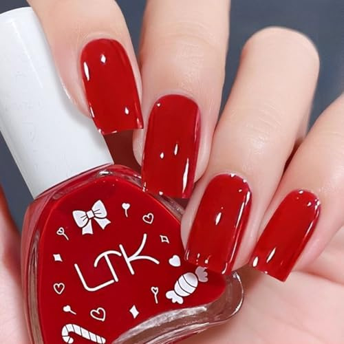 Red Nail Polish,Bright Red Nail Polish Quick Drying Varnish,Long Lasting Breathable Nail,Pure Color Nail Varnish,High Glossy Chip Resistant DIY Manicure, No Required UV/LED