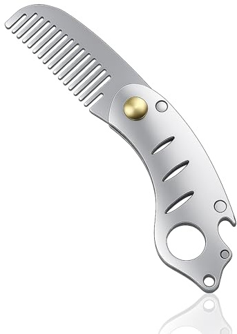 IN SELECT Folding Comb, 304 Stainless Steel Pocket Hair & Beard Comb with Built-in Bottle Opener, Durable EDC Multi-Tool for Everyday Carry, 1 Pack