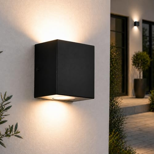 Alighting 10W LED Up Down Außenwandleuchte | 3000K Warmweiß, IP44 Metall Würfel Wandleuchte Außen für Hauswand, Garten, Terrasse, Eingang