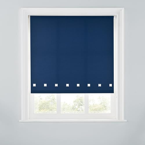Trimmable Square Eyelet Roller Blind - 4FT - NAVY - 120cm(W) x170cm(L) | Polyester Light-Filtering Roller Blind, Trim-To-Size for a Custom Fit, Brackets Inc, Ideal for Bedrooms, Kitchens & Lounges