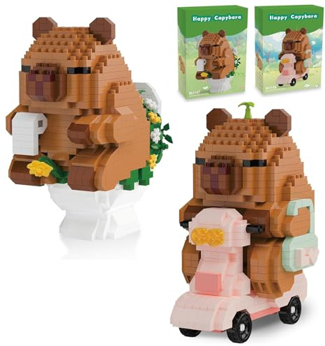 xolear 2 Stück Capybara Bausteine Set, Capybara Bauspielzeug Sets | Mini Cartoon Klembausteine Tiere mit Handbuch, Tier Micro Building Blocks, Schreibtischdekoration Geschenk für Erwachsene(A)