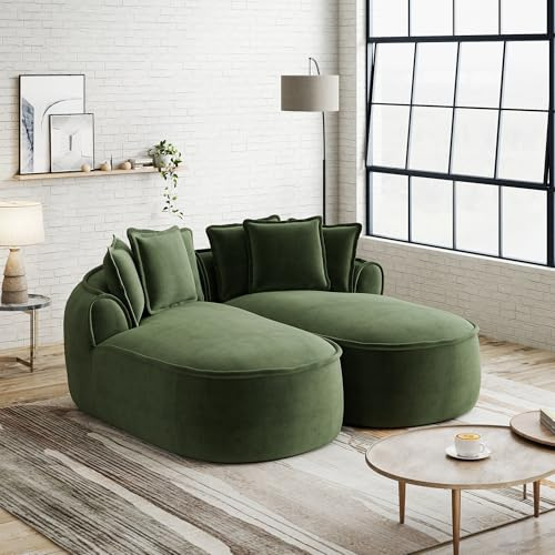 Rvjiahe Komfortables Chenille Cloud Doppel Sofa, Frameless Design, extra große Doppelte Chaiselongue, inklusive Kissen, kein Aufbau erforderlich, für Wohnzimmer,Grün(Green, 2 Seat)