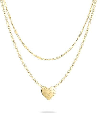 LIEBESKIND BERLIN Damen Halskette – Kette aus Edelstahl mit Broken Heart Motiv - Herz Anhänger, Layer Halskette – Eleganter Schmuck für jeden Anlass und das perfekte Geschenk