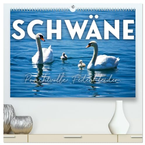 Schwäne - Prachtvolle Federkleider. (hochwertiger Premium Wandkalender 2026 DIN A2 quer), Kunstdruck in Hochglanz: Symbol für Liebe und Reinheit. (CALVENDO Tiere)