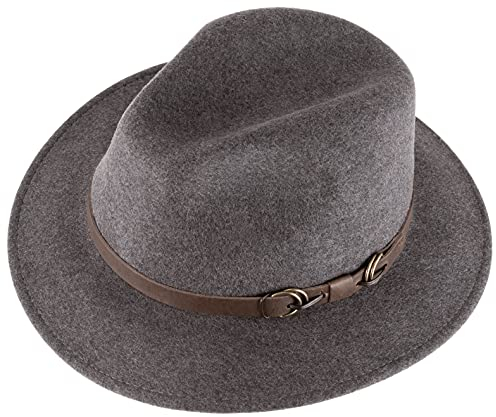 Alpenleder Fedora Hut Siena | Handgefertigter Wollhut Filzhut Wollfilzhut Hut Hat Herren (XL (61-62 cm), Dimgrey)