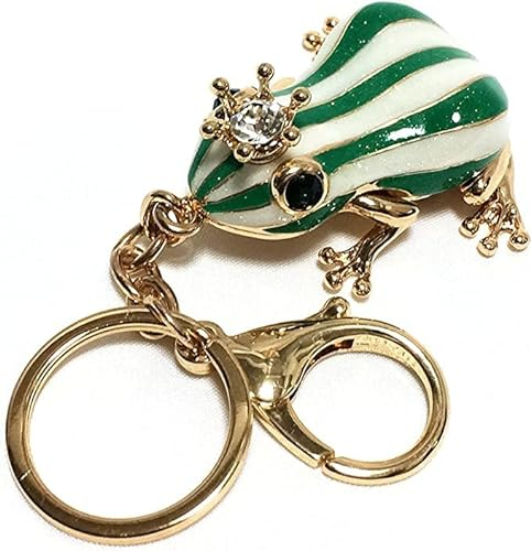 EQLEF Frosch Schlüsselanhänger,kreativer grüner Froschkönig Schlüsselanhänger mit weißen Streifen und Strass
