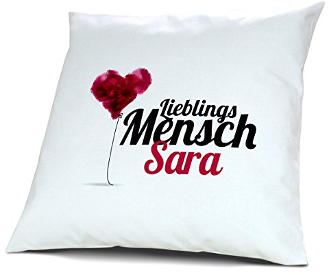 digital print Kopfkissen mit Namen Sara - Motiv Lieblingsmensch, 40 cm, 100% Baumwolle, Kuschelkissen, Liebeskissen, Namenskissen, Geschenkidee