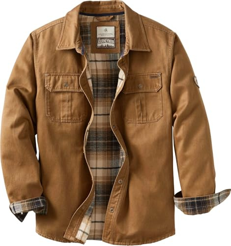 Legendary Whitetails Mens Flannel Lined Shirt Jacket Waxed Cotton Water Resistant Shacket, Barley, LRG