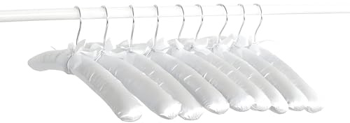 Shoze 10Pcs Satin Padded Hangers 43cm White Ivory Cushioned Clothes Hanger 17'' Soft Touch Coat Hangers Non-Slip Blouse Hook for Adults Garment Wedding Dress Lingerie Tops Suits Shirts Dress Trousers