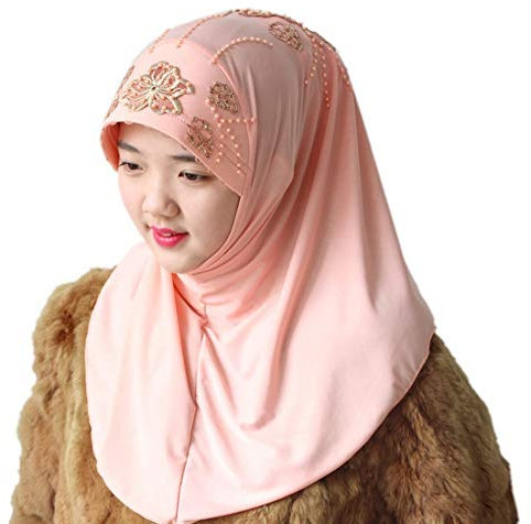 BaronHong Frauen handgemachte Sicke Hijab muslimische Kopftuch Wrap (123410, M)