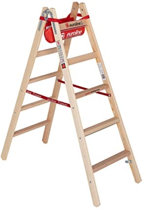 Holz Sprossenstehleiter jeweils 5 Sprossen mit Eimerhaken und Ablagetasche