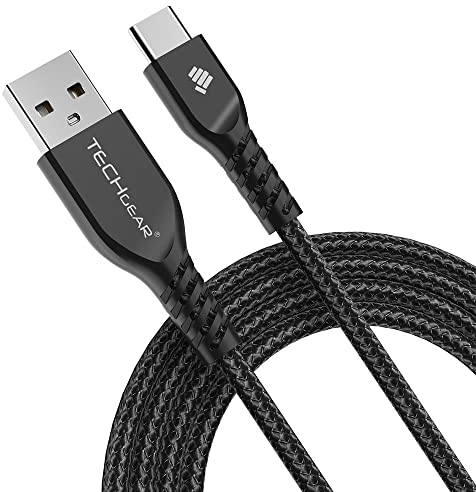 TECHGEAR USB C to USB A 2M Long STRONG Durable Braided USB C Charging Data Cable Type C Compatible with Samsung, Honor, Apple iPad Pro 11/12.9/13, Air 11/13, iPad 10th/11th Generation, Mini 6/7, Black