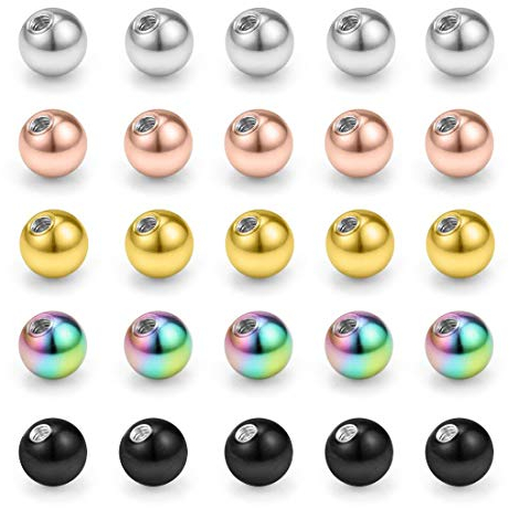 Briana Williams 25er Piercing Kugel 5mm Chirurgenstahl Ersatzkugel 1,6mm Gewinde Schraubkugel Set Silber Schwarz Gold Resgold