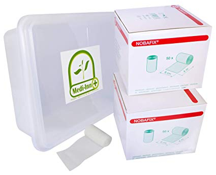 Noba Nobafix elastische Fixierbinden Mullbinden Großverbraucherpackung 6 cm x 4 m 100 Stück + Medi-Inn Aufbewahrungsbox