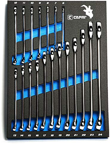 Capri Tools SmartKrome - Juego de llaves combinadas con bandeja mecánica, métricas de 6 a 24 mm, 19 piezas (CP11390MT)