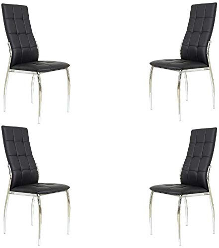 MOMMA HOME Set de 4 Sillas - Modelo Cami - Color Negro/Plata - Material Ecopiel/Metal Cromado - Medidas 46 x 54 x 101 cm
