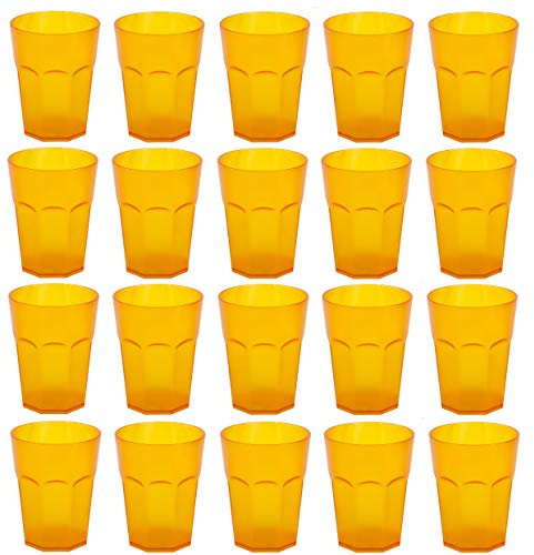 Engelland - 20 x Plastikbecher, Trinkbecher, Orange, Cocktailbecher, 250 ml, mit Eichstrich, stapelbar, Mehrweg, Kunststoff, Frostoptik, wiederverwendbar, Party-Becher, Trink-Glas