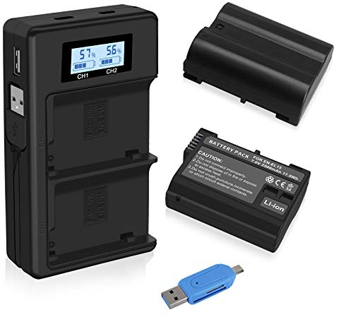 CITYORK EN-EL15 EN-EL15a 2500mAh Replacement Battery (2 pack) and Smart LED Dual Charger for Nikon and Compatible with Nikon Z6, Z6, D500, D600, D610, D750, D810, D810a, Cameras