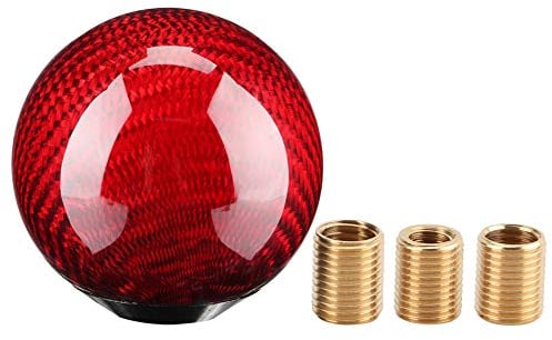 EVGATSAUTO Schaltknauf ， Auto Universal Modification Carbon-Schaltknauf Schalthebel mit 3 Metalladaptern (8 mm/10 mm/12 mm)(rot)