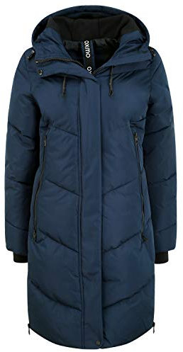 OXMO OXJuna Damen Wintermantel Parka Mantel mit Kapuze Gummizug Reißverschlusstaschen Seiten-Reißverschlüsse Regular fit, Größe:L, Farbe:Insignia Blue (194010)