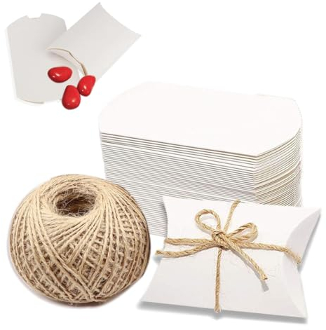 Naiocase 100 Stück Klein Kissenschachteln Hochzeit Geschenkboxen Gastgeschenk Kommunion Taufe für Hochzeit Geburtstag, Weiß DIY Gastgeschenke Hochzeit