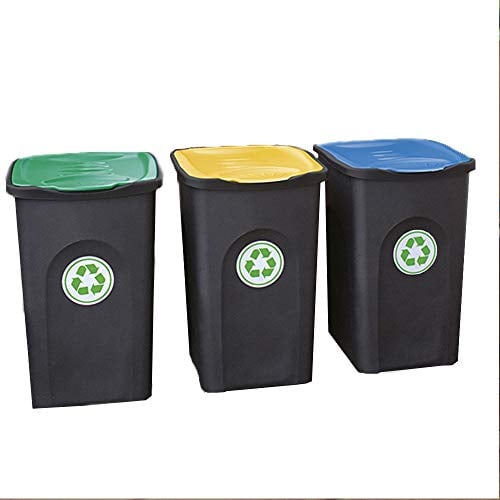 Tris Pattumiera contenitori bidoni Raccolta Differenziata Set 3Pz pub bar ristoranti casa giardino 50 litri forti resistenti interamente prodotti in Italia