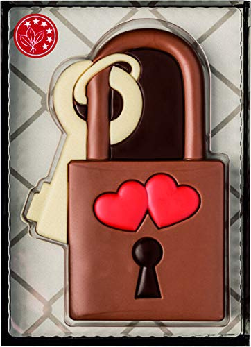 Liebesschloss aus Schokolade 80 g – romantisches Schoko-Vorhängeschloss mit Herz- und Schlüssel-Dekor, süße Geschenkidee für Valentinstag, Hochzeit & Jahrestag