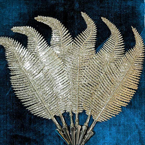 Yueshop 6pcs Christmas Tree Decoration Clip On Feather Glittery Baubles Ornament Personalised Christmas Bauble Xmas Decor Novelty Item 22cm (Gold)