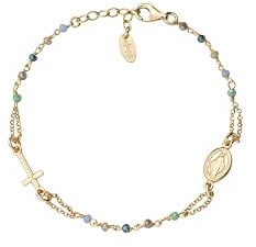 Amen Rosari Cross Rosenkranz Armband aus 925er Silber vergoldet hergestellt, mit Kristallen verziert, Länge: 18 + 2 cm verlängerbar, BRO25GMUV3