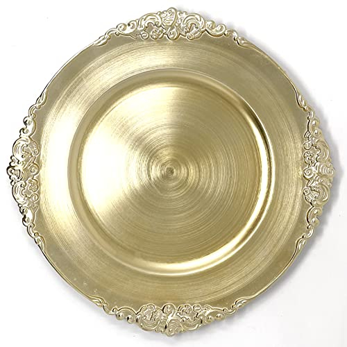 allgala Lot de 6 assiettes de présentation dorées en plastique robuste pour assiettes à dîner de 33 cm pour décoration de table, idéales pour les mariages, les fêtes de Thanksgiving et les vacances