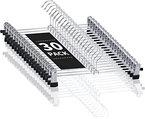 Cimlord Hosenbügel mit Clips, Rock-Kleiderbügel für Damen, Shorts, robuste Metall-Kleiderbügel für Schrank, platzsparend, rutschfest, Hosenbügel, Jeansbügel für Herren, Schwarz, 30 Stück